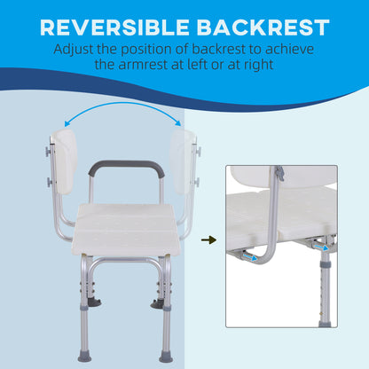 Height Adjustable Shower Chair, Non Slip Bath Transfer Bench With Armrest and Backrest, 300 lbs Capacity, White