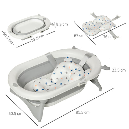 Foldable Portable Baby Bathtub w/ Baby Bath Temperature-Induced Water Plug for 0-3 years