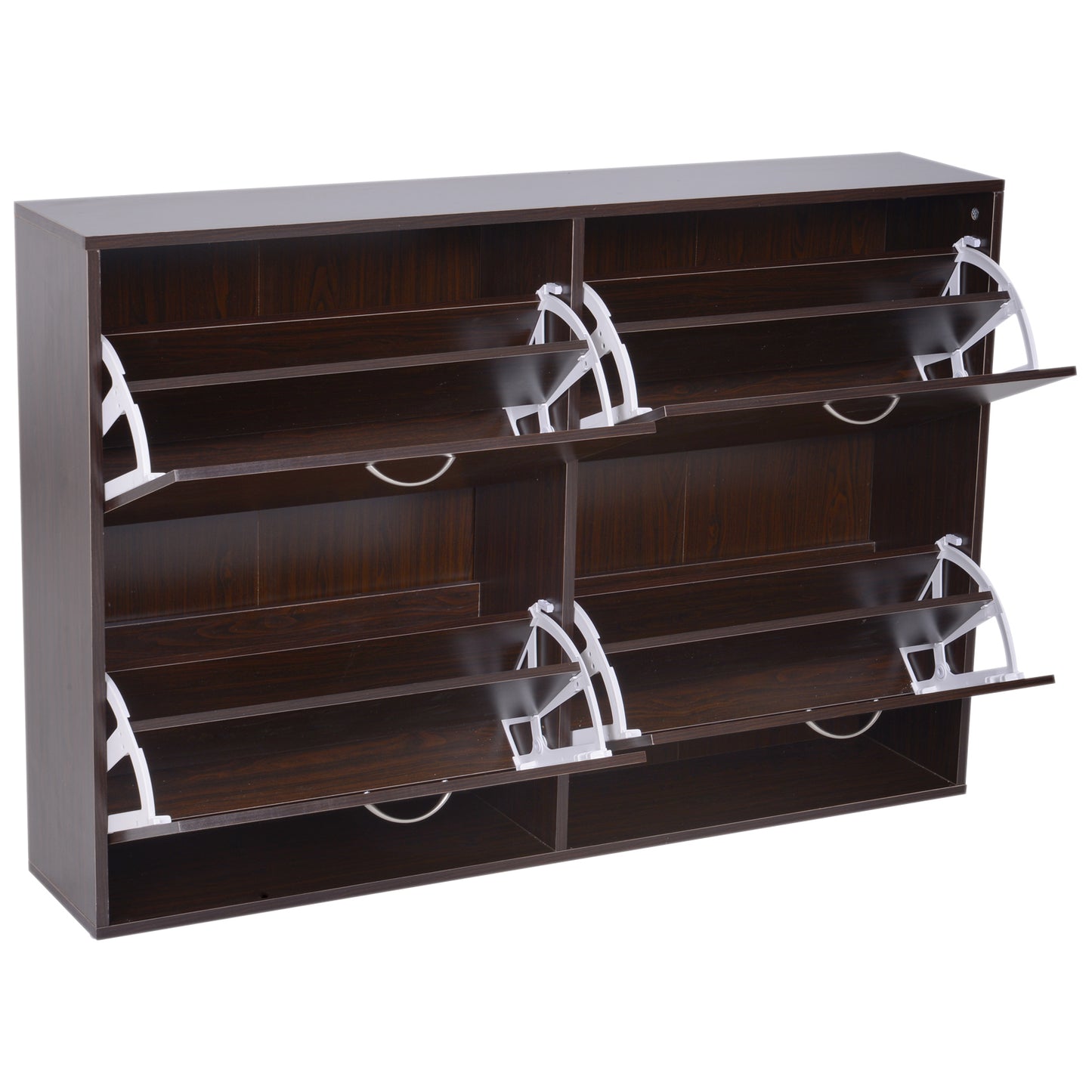 Wooden Shoes Cabinet Multi Flip Down Shelf Drawer Organiser - Dark Brown