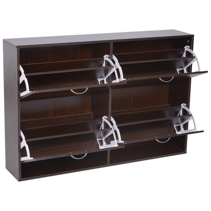 Wooden Shoes Cabinet Multi Flip Down Shelf Drawer Organiser - Dark Brown