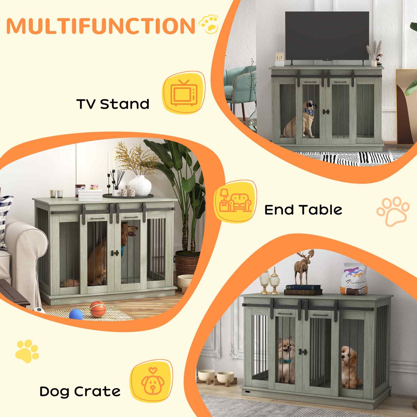 PawHut Dog Crate Furniture for Large Dogs, Double Dog Cage for Small Dogs