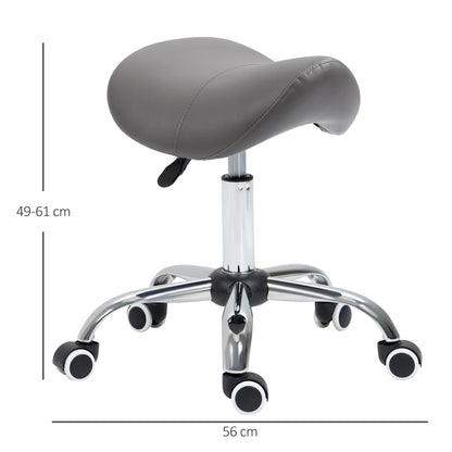 Cosmetic Stool 360° Rotate Height Adjustable Salon Massage Spa Chair Hydraulic Rolling Faux Leather Saddle Stool, Grey