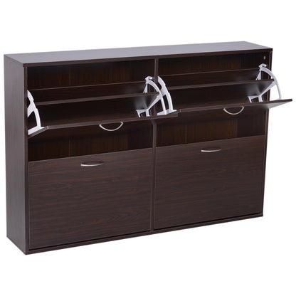 Wooden Shoes Cabinet Multi Flip Down Shelf Drawer Organiser - Dark Brown