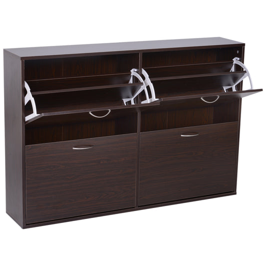 Wooden Shoes Cabinet Multi Flip Down Shelf Drawer Organiser - Dark Brown