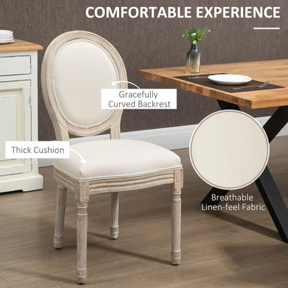 Dining Chairs Set of 2, French-Style Kitchen Chairs, Armless Accent Chairs with Backrest and Linen-Touch Upholstery, Cream