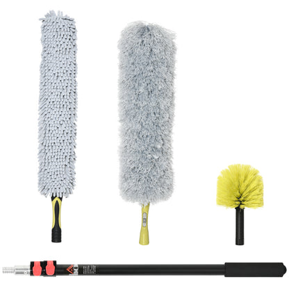 Extendable Feather Duster with Telescopic Pole 1.8m/5.9ft, Microfiber Duster Cleaning Kit with Bendable Head for Cleaning High Ceiling Fans