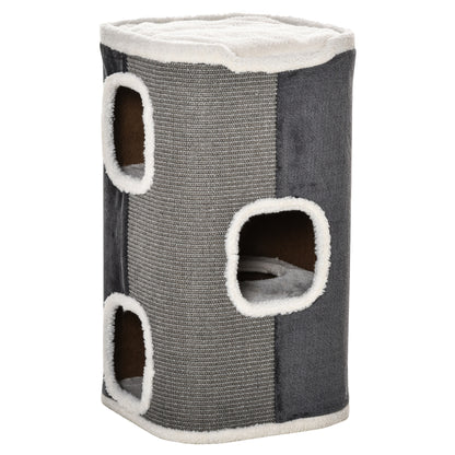 PawHut Sisal Cat Barrel with Soft Plush & Lamb Fleece Grey