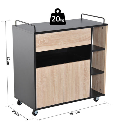 Rolling Kitchen Island, 76.5Wx40Dx82H cm Oak / Black Colour