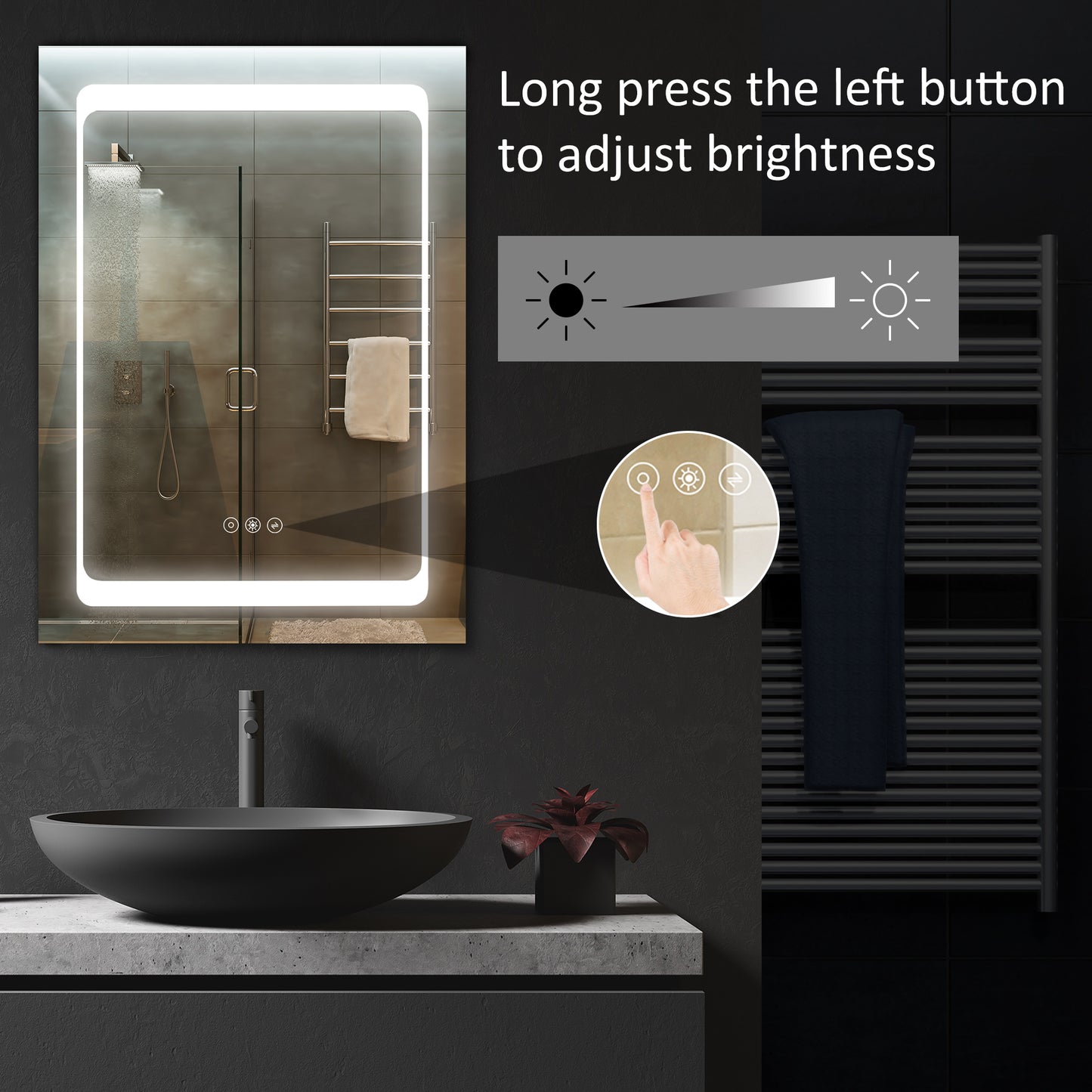 Kleankin LED Illuminated Bathroom Mirror Cabinet with LED Lights, Wall-mounted Storage Organizer with Shelves, Touch Switch For Makeup Cosmetic