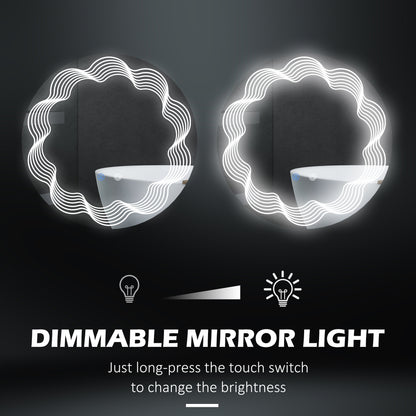 Kleankin LED Bathroom Mirror, Dimming Lighted Bathroom Mirror, Wall Mounted Vanity Mirror with 3 Colour, Smart Touch, Anti-Fog, 71cm