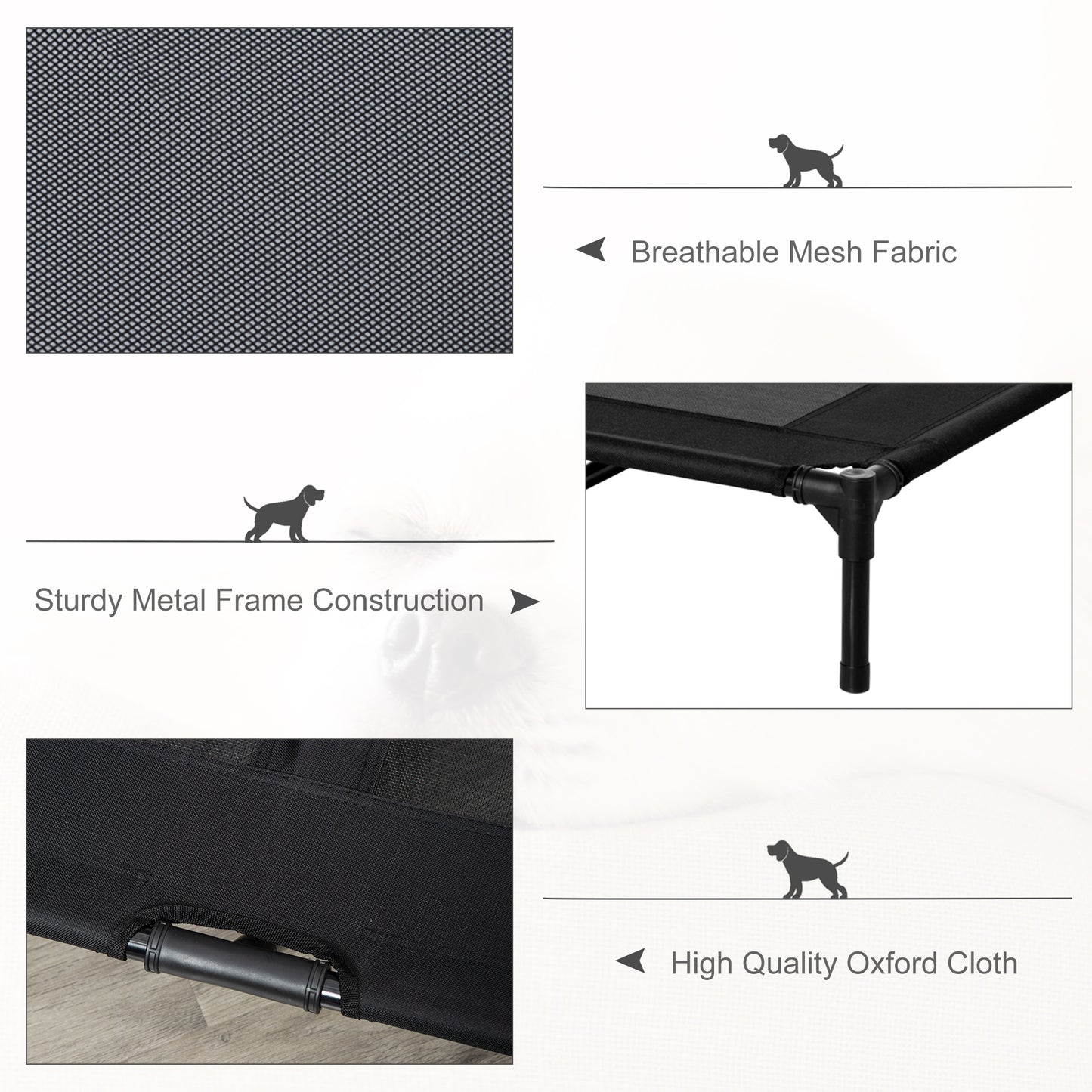 PawHut Large Elevated Dog Bed Cat Elevated Lifted Cooling Portable Camping Basket Outdoor Indoor Mesh Pet Cot Metal Frame, Black