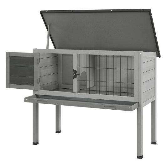 Pawhut Wooden Rabbit Hutch Guinea Pig Hutch Bunny Cage Garden Built in Tray Openable Asphalt Roof Small Animal House 84 x 43 x 70 cm Grey