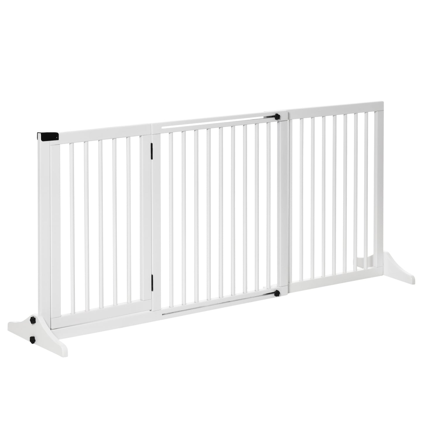 PawHut Adjustable Wooden Pet Baby Gate Freestanding Dog Barrier Fence Doorway 3 Panels Safety Gate w/ Lockable Door White 71H x 113-166W cm