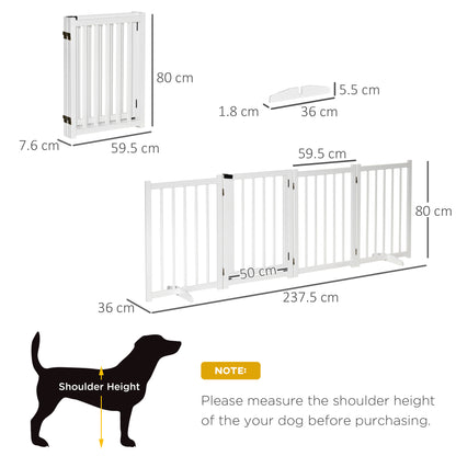 PawHut Pet Gate for Small and Medium Dogs, Freestanding Wooden Foldable Dog Safety Barrier with 4 Panels, 2 Support Feet for Doorways,Stairs,White