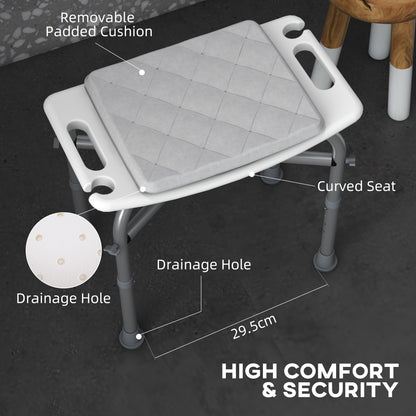 Aluminium Shower Stool, Height Adjustable Shower Seat w/ Removable Padded Cushion, Shower Head Holder, Non-Slip Bath Stool